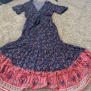 Floral Maxi Dress with Pink Accents
